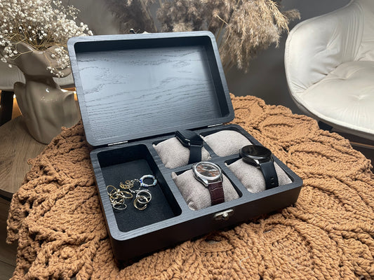 Black Ash Wood Watch Box – Personalized Engraved Watch Case