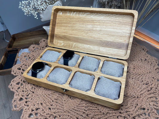 Personalized Oak Watch Box with Custom Slots